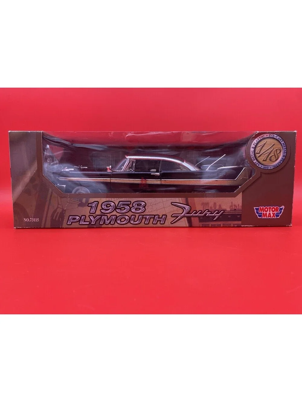 1958 Plymouth Fury Black 1/18 Scale Diecast Model Car - New - 2002 Motor Max NOS